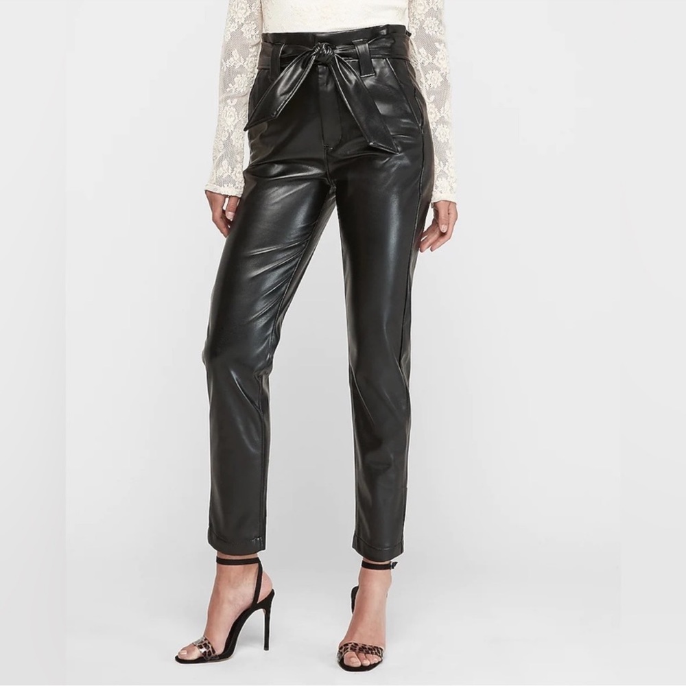 Express Faux Leather Paperbag Pant - Black